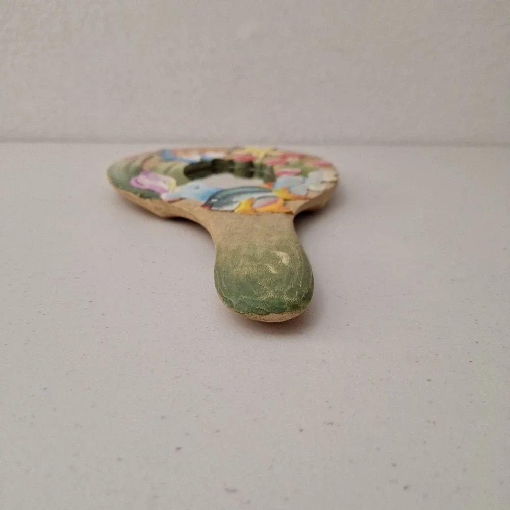 Vtg Tropical Fish Underwater Solid Wood Carved Handheld Mirror INDONESIA 14